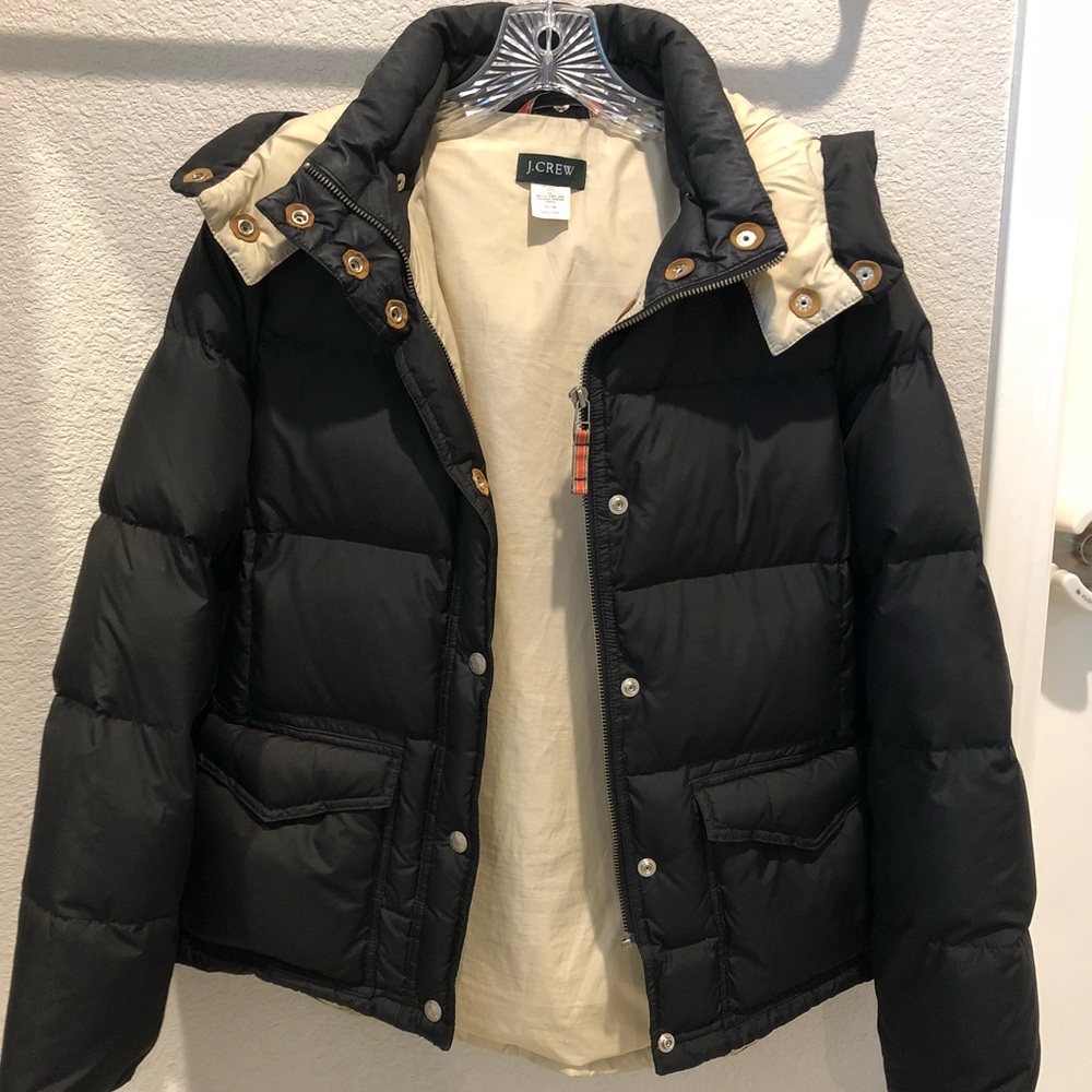 J. Crew Down Hooded Jacket Size S Small Black
